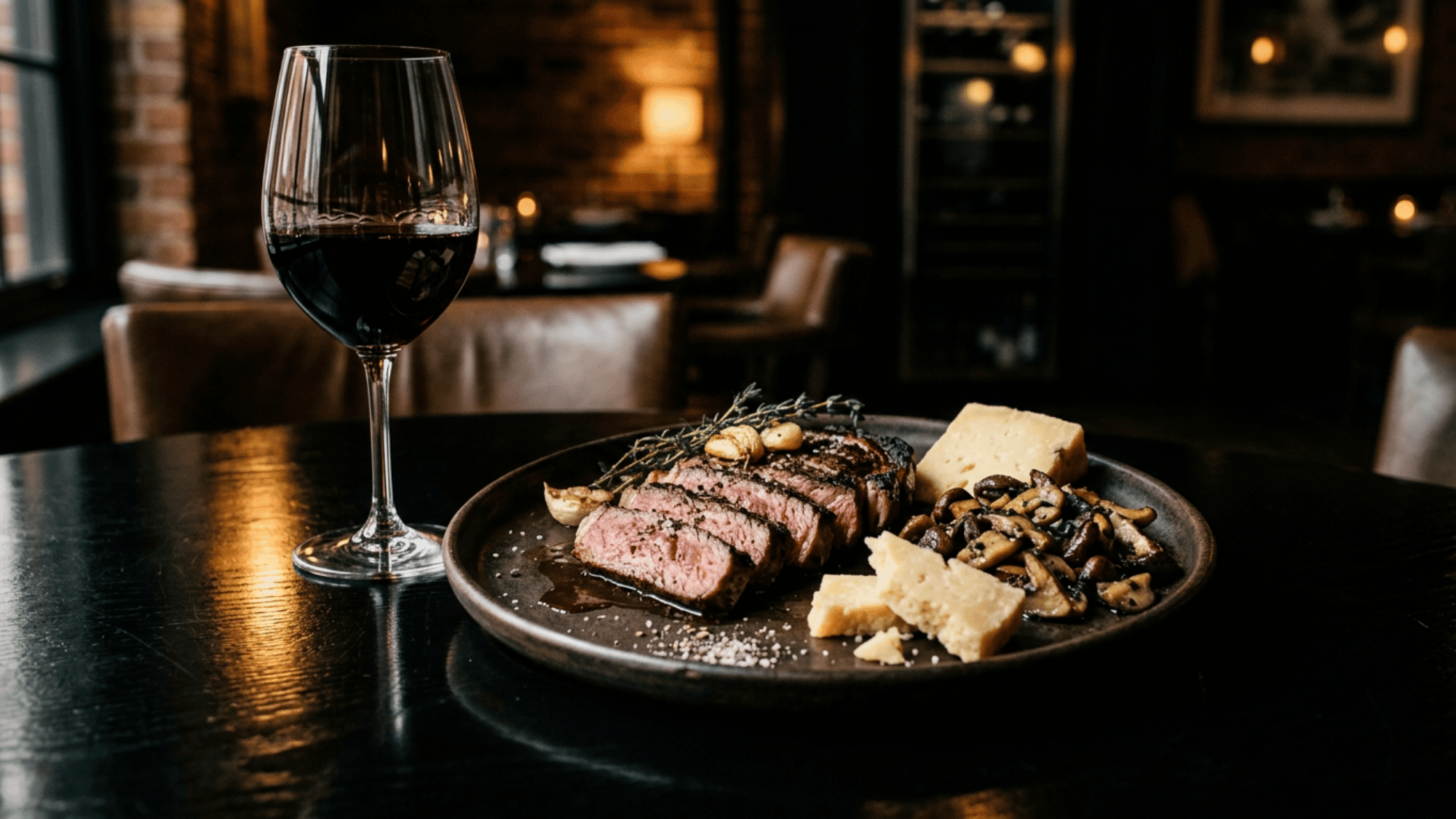 Cabernet Sauvignon with steak, mushrooms, and aged cheese