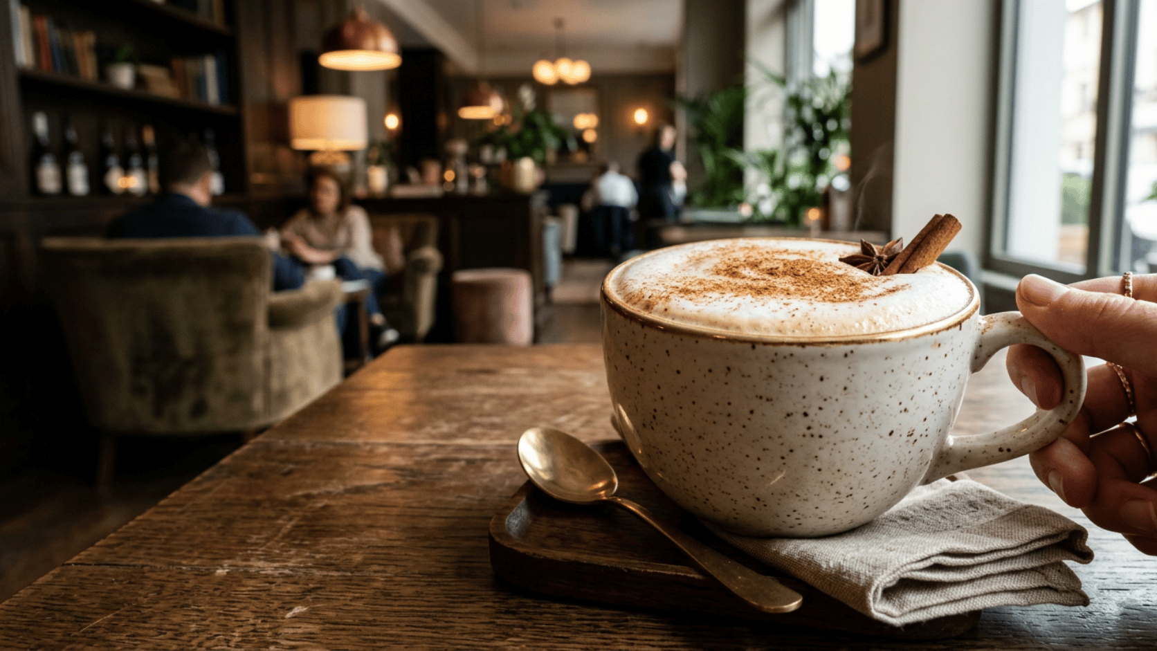 Aromatic Cinnamon Coffee in a warm mug, topped with frothed milk and a light dust of cinnamon.