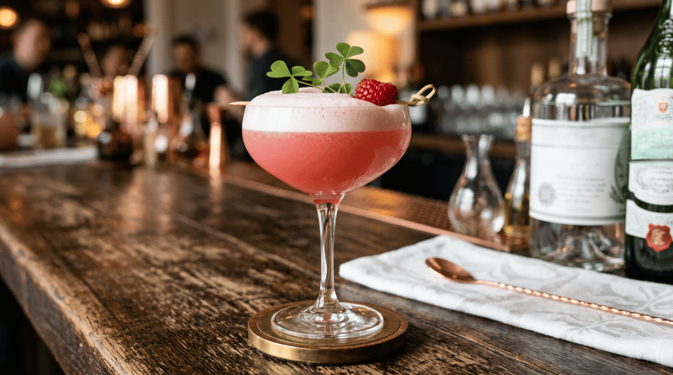 Clover Club cocktail topped with creamy foam