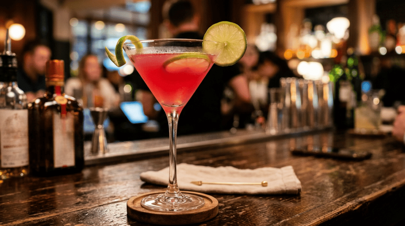 Cosmopolitan cocktail served in a martini glass