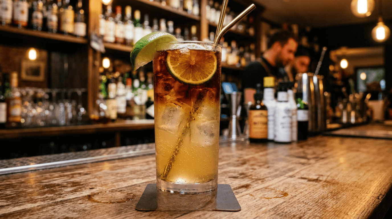 Dark ’n’ Stormy cocktail with rum and ginger beer