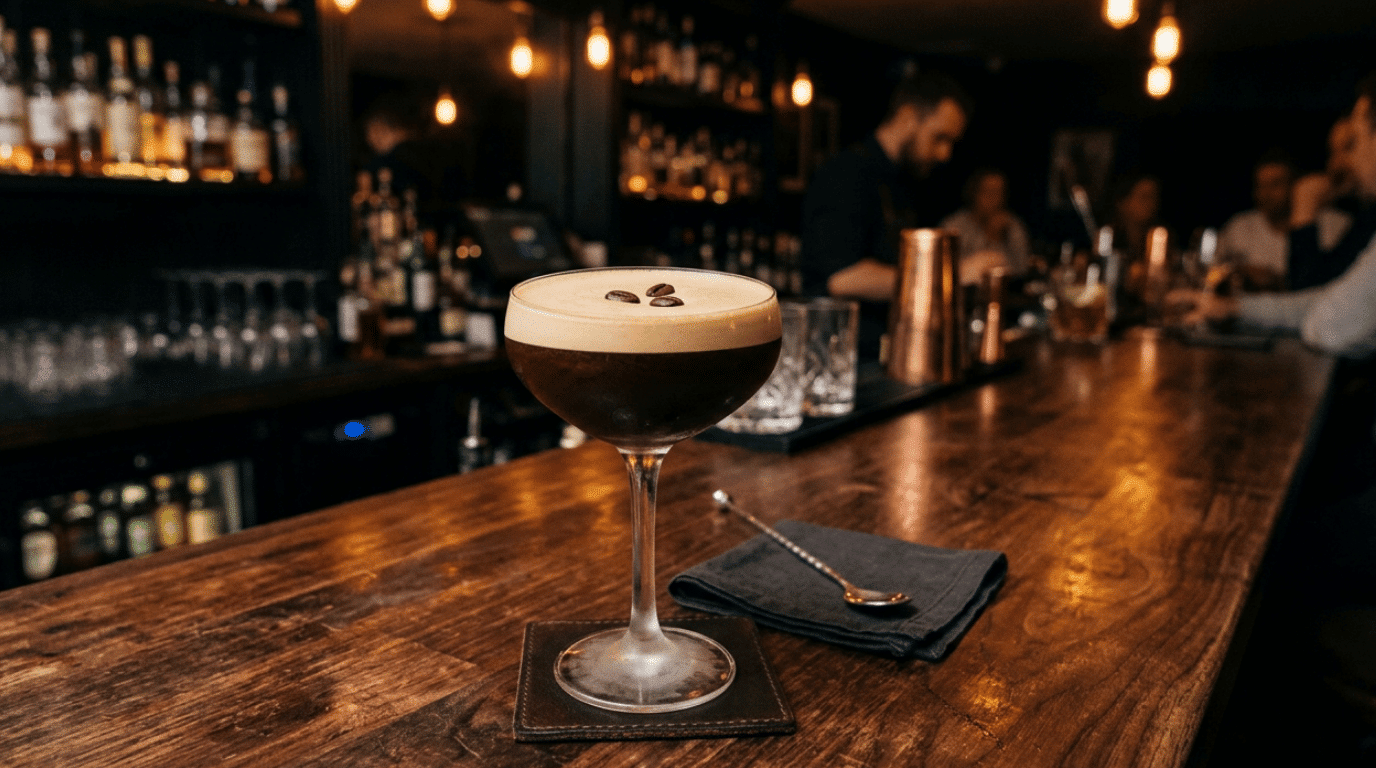 Espresso martini topped with rich coffee foam