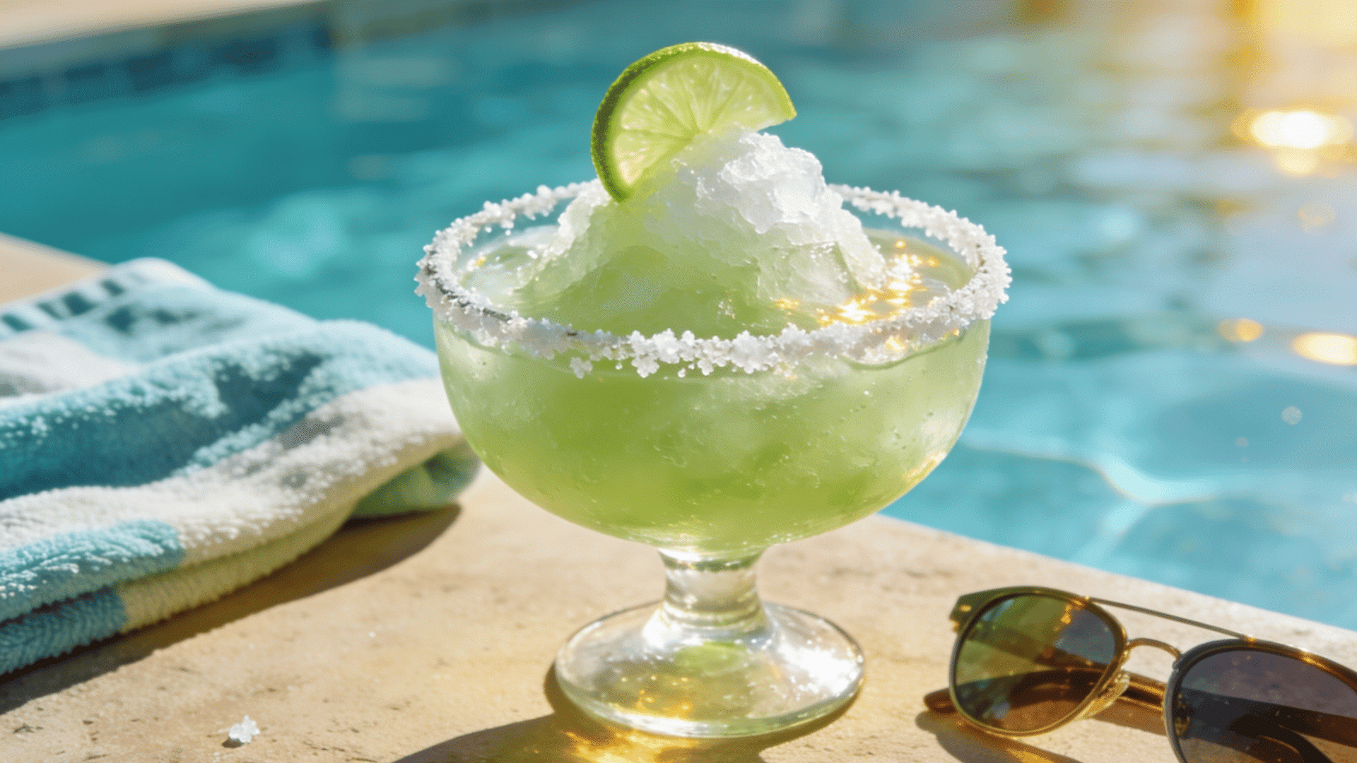 Frozen Margarita with salt rim and lime