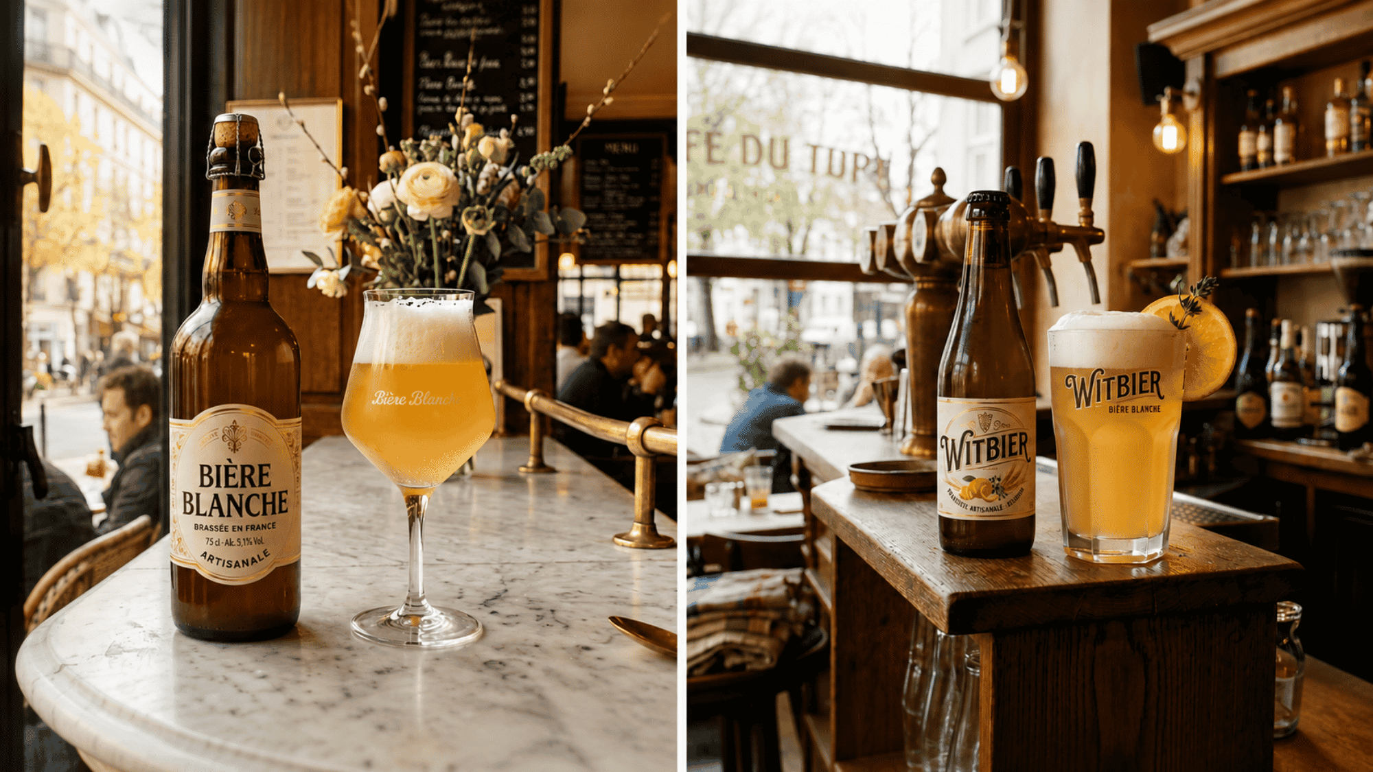 Spring Gose and Berliner Kindl Weisse bottles with glasses side by side