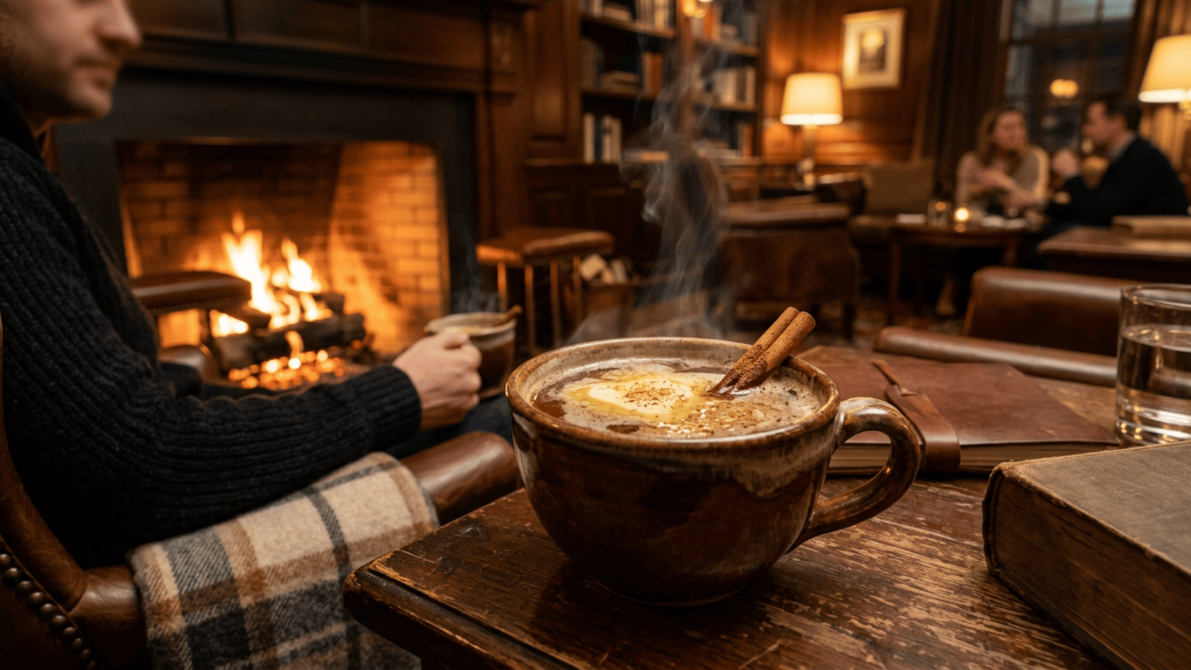 Hot Buttered Rum cocktail in a heatproof mug with a cinnamon stick, steaming warmly.