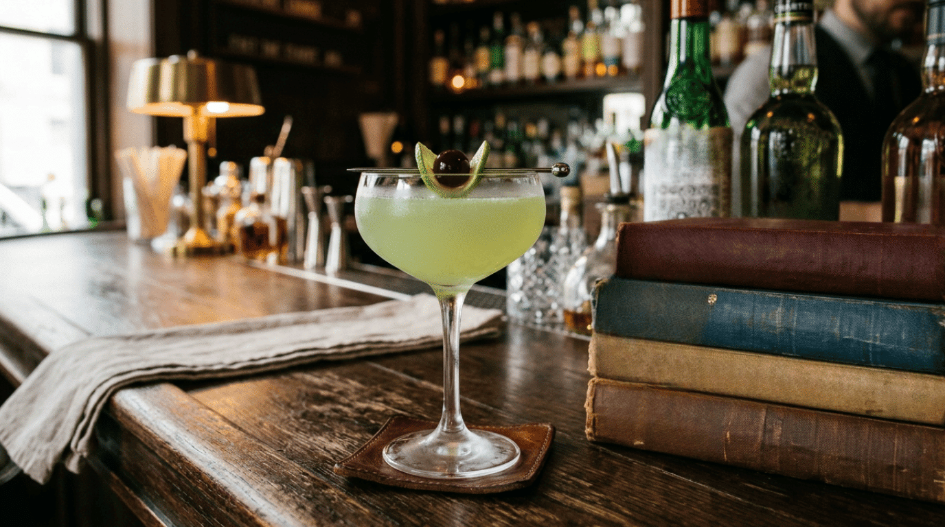 Last Word cocktail with lime garnish
