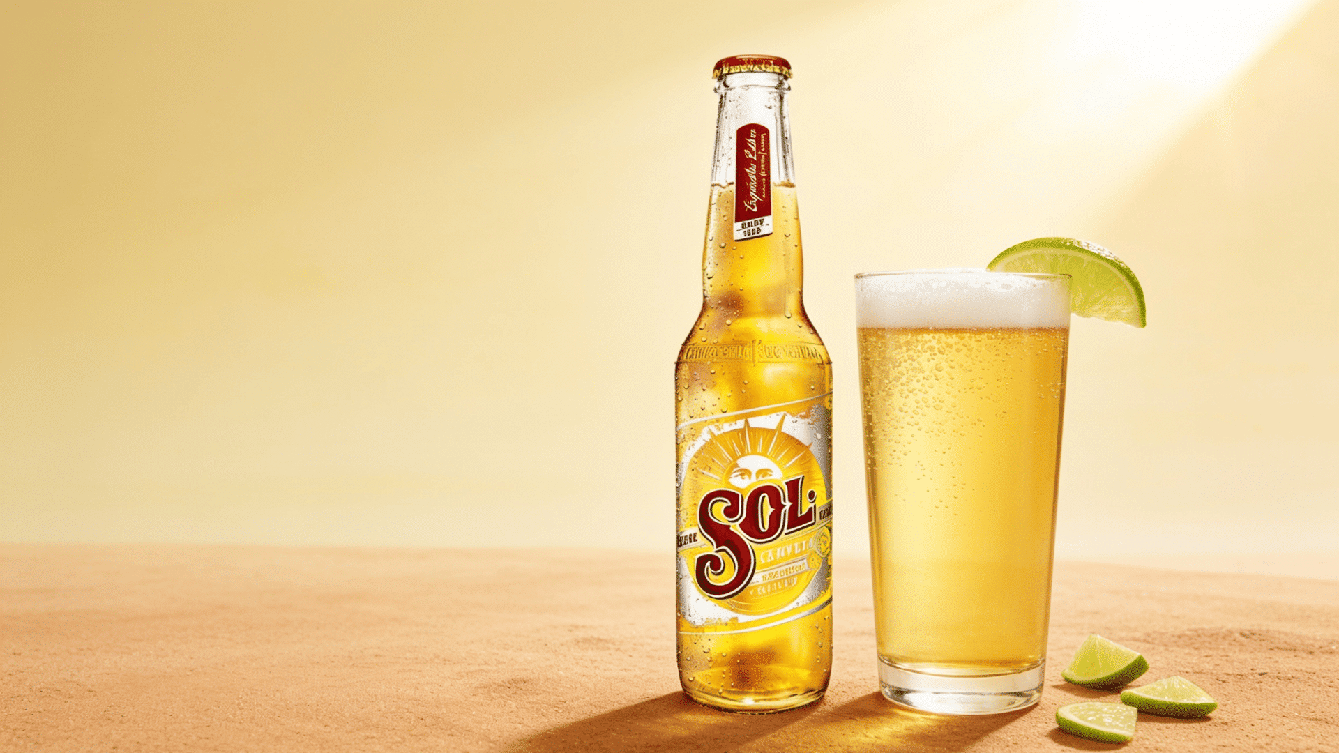 mexican lager shown with a soft yellow background
