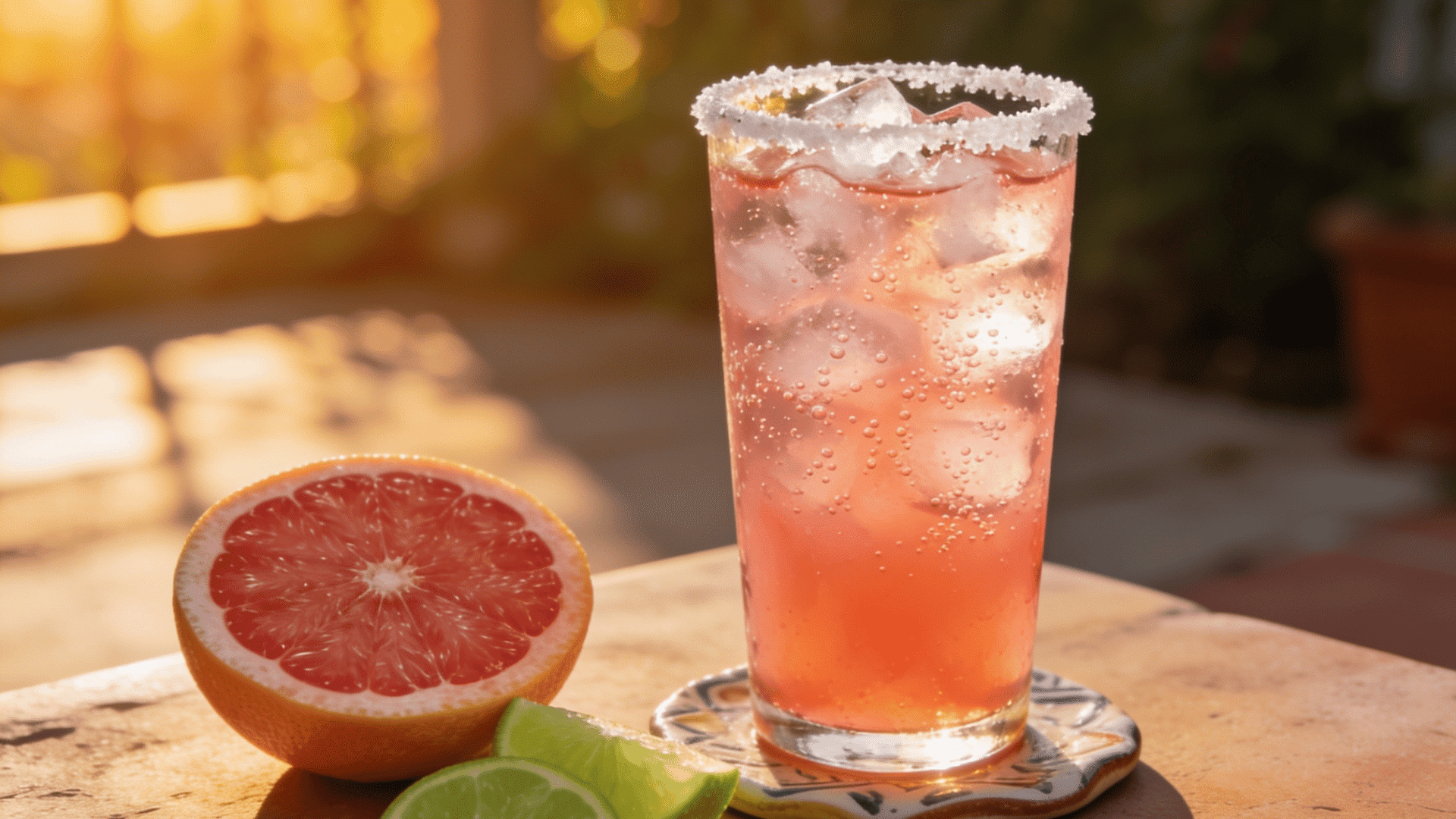 Paloma with grapefruit bubbles and salted rim