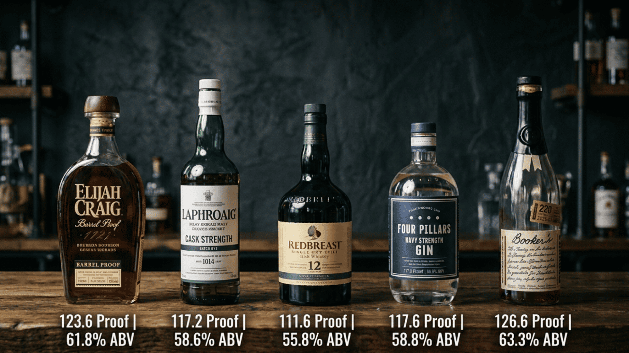 Quick Proof and ABV Reference Chart comparing liquor strengths and examples.
