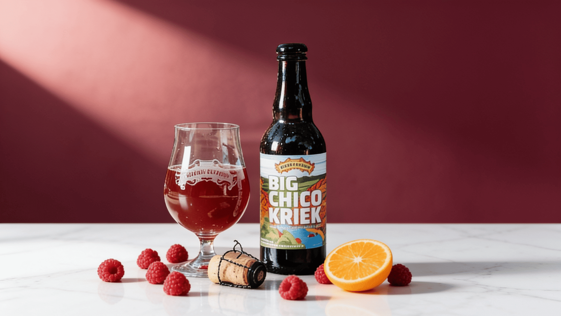 sour beer shown with a ruby red background