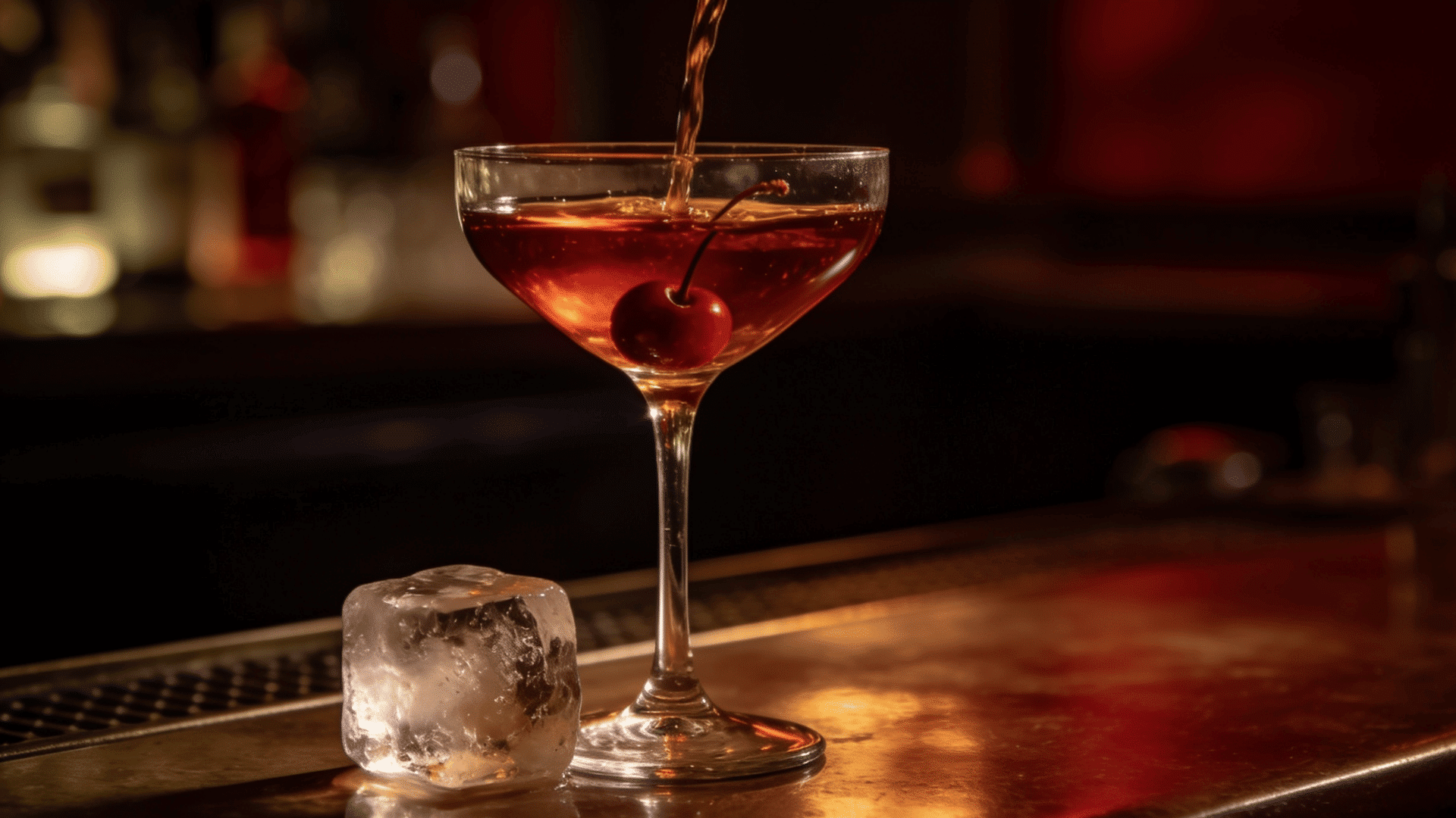 Tequila Manhattan with cherry and amber pour