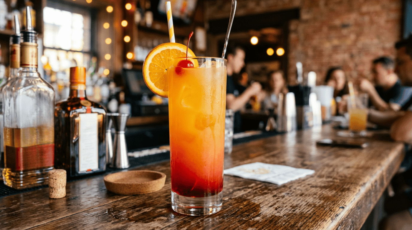 Tequila Sunrise cocktail with layered colors