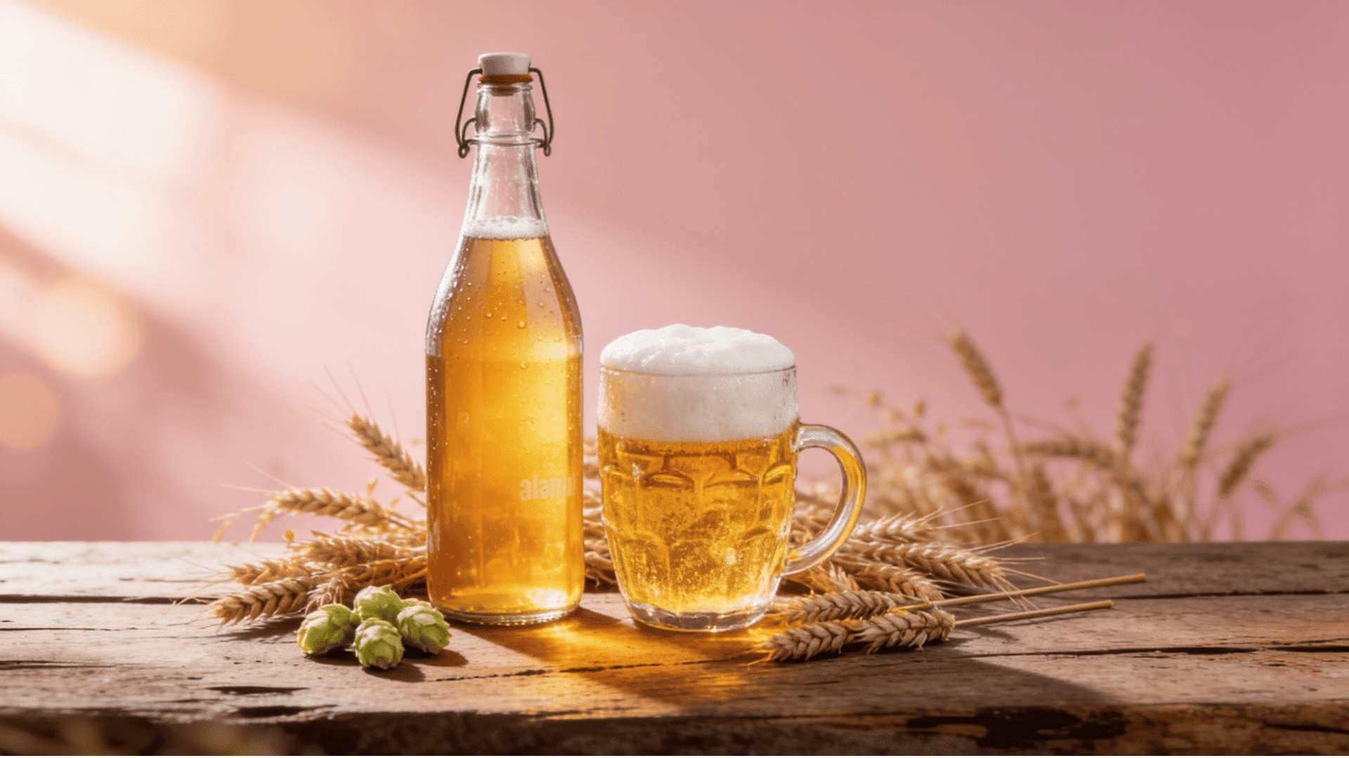 wheat beer shown with a pink background