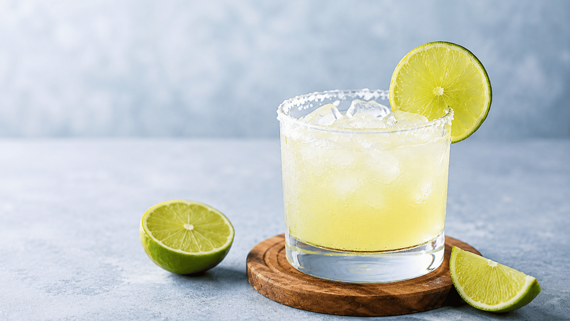 alcohol-free margarita with lime, ice, and a salted glass rim