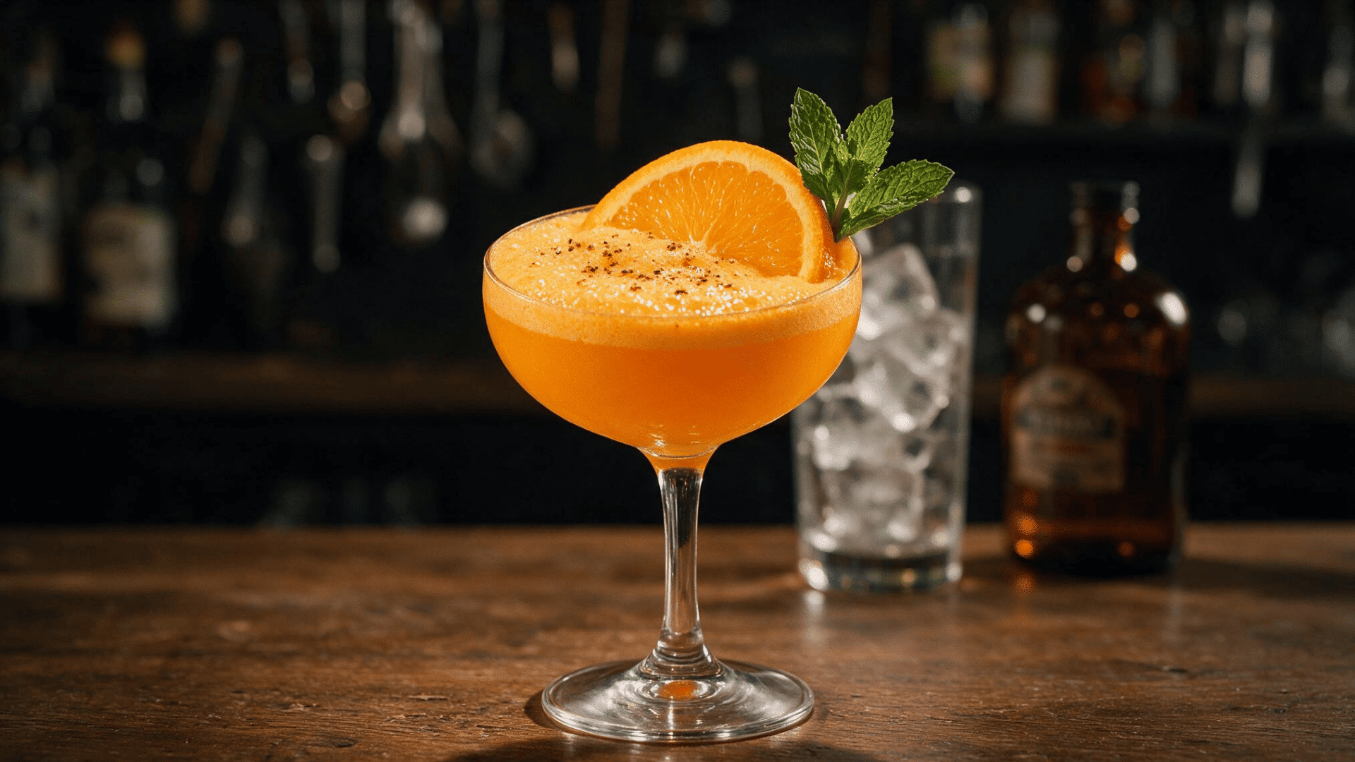 Paper Plane cocktail in coupe glass with bourbon