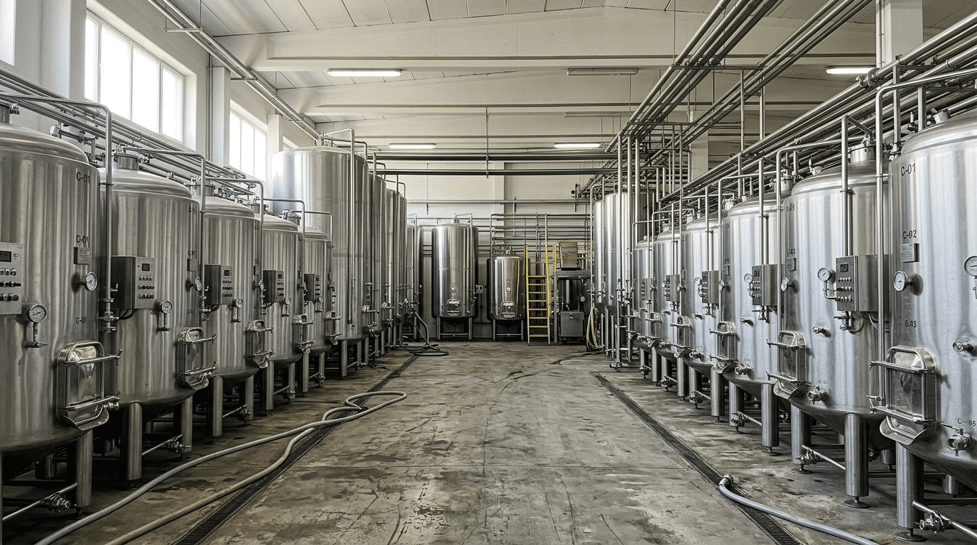 stainless steel wine fermentation tanks used in the Charmat method