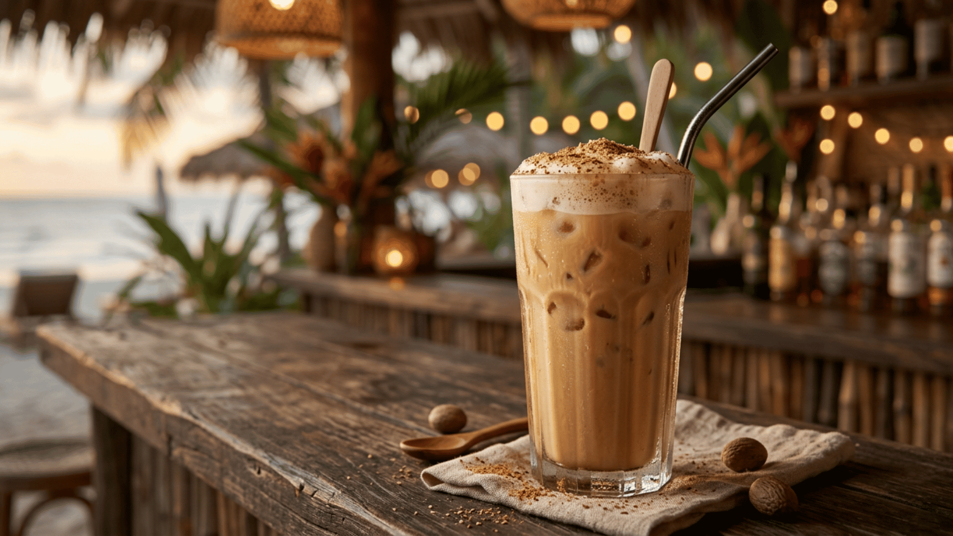 Coconut Rum Cold Brew with nutmeg and ice