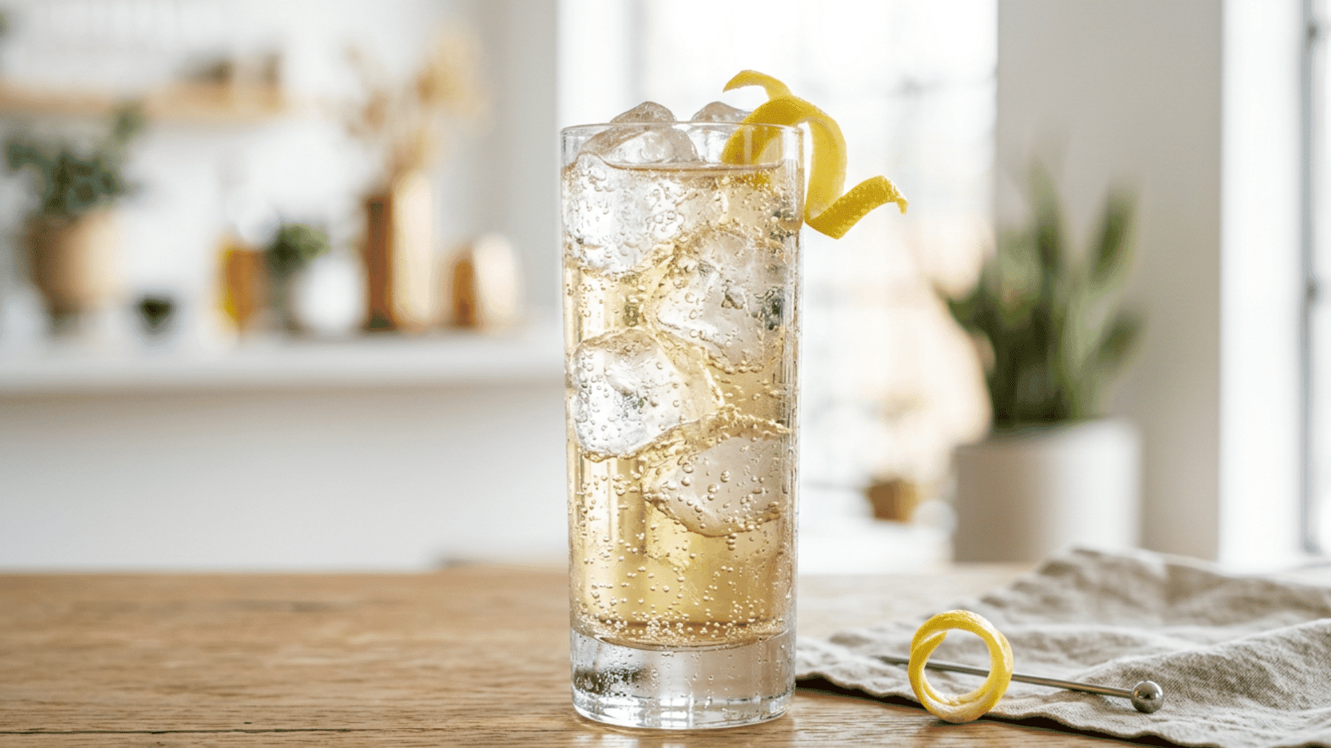 Whiskey Highball with ice and lemon twist