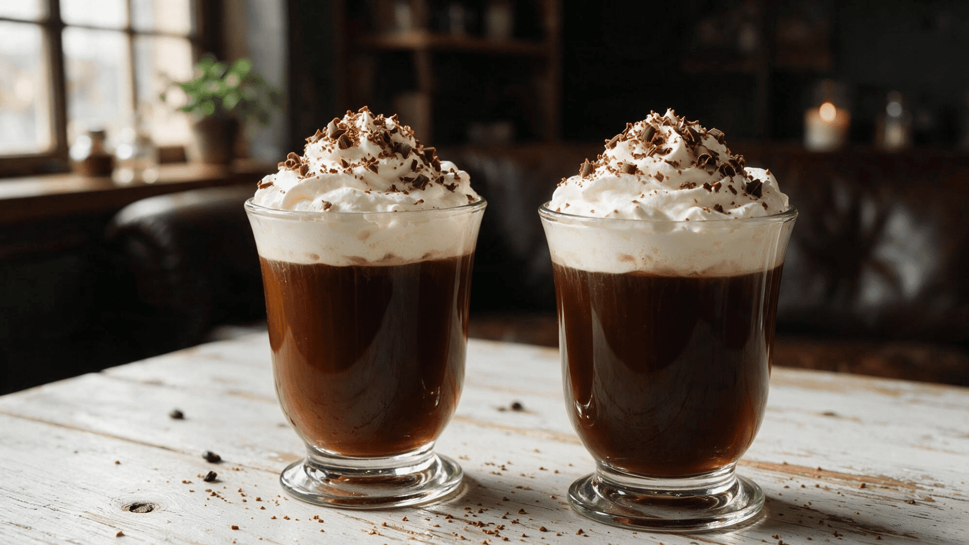 Irish Coffee with cream in glass mug