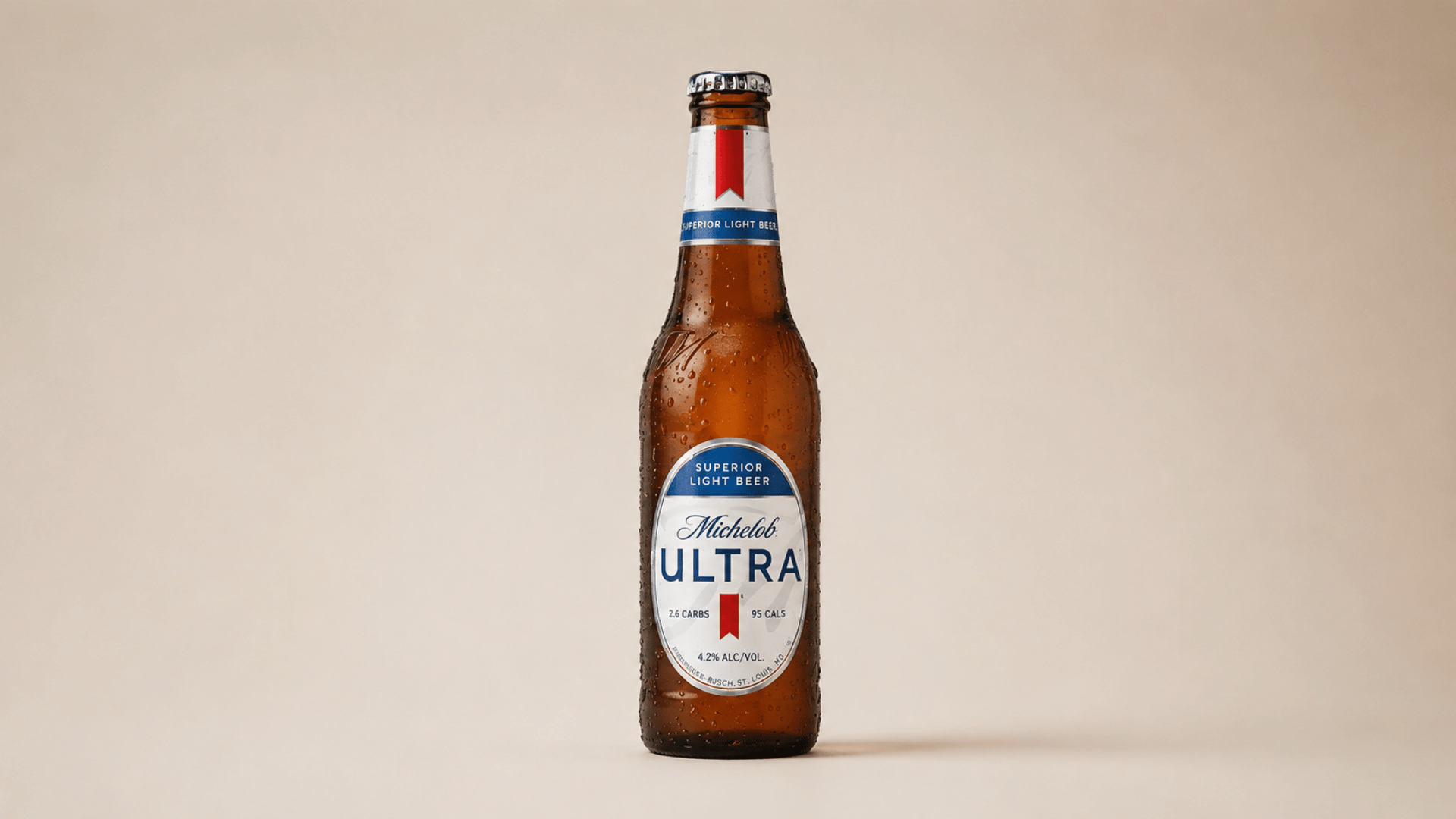 michelob ultra light beer bottle standing on plain surface
