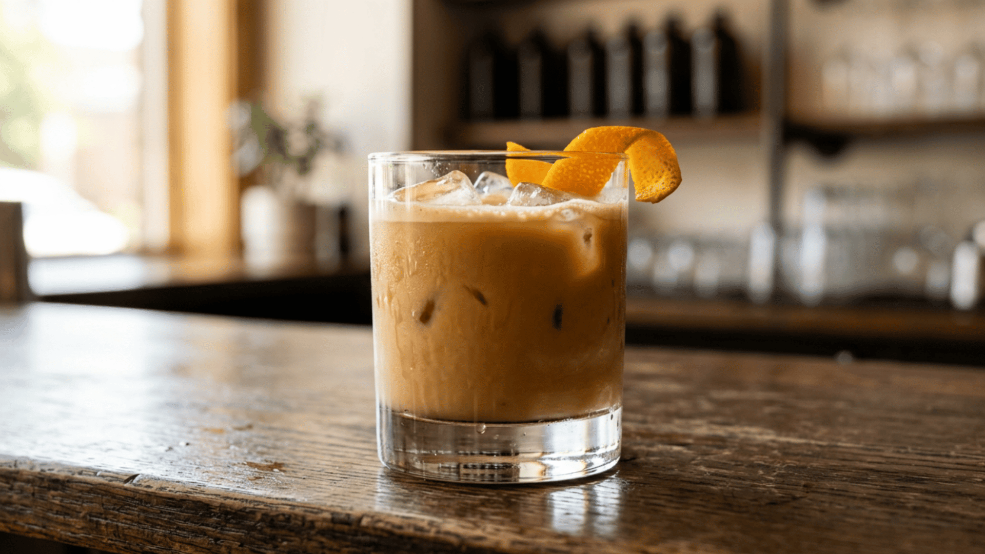 Orange Cream Cold Brew cocktail garnished with orange peel