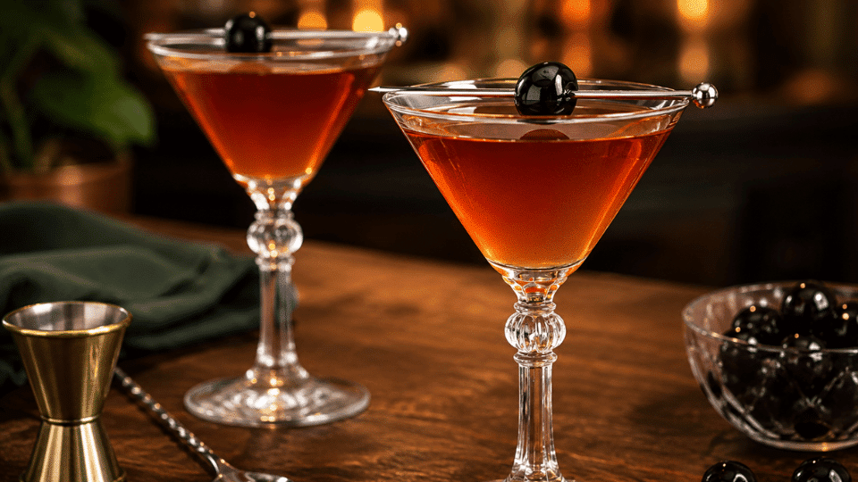 two-manhattan-cocktails-wooden-bar