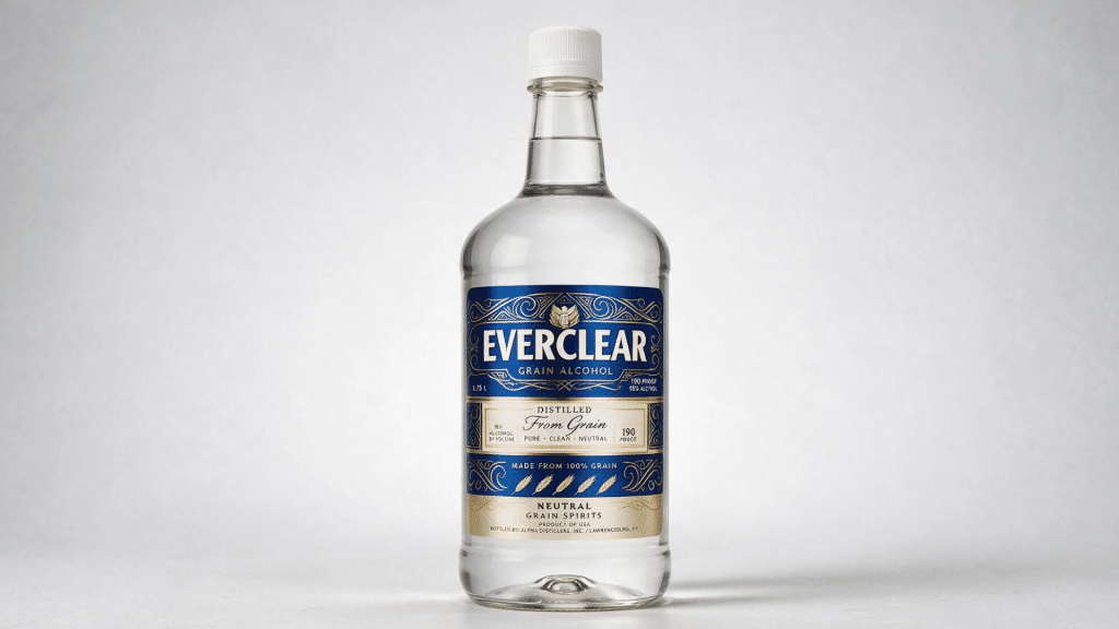 Everclear grain alcohol bottle displayed on a plain white background.