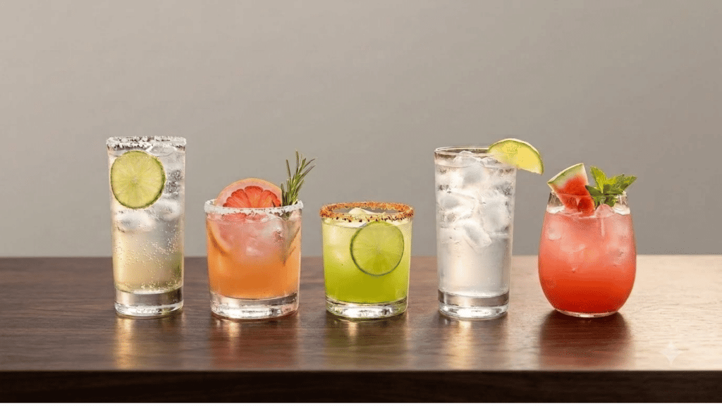 low calorie tequila cocktails with fresh fruit and garnishes