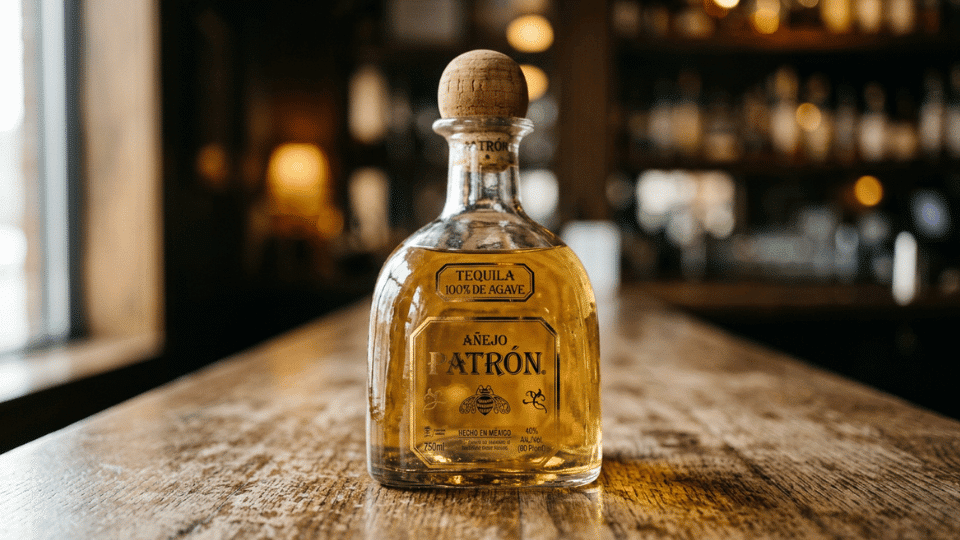 patrón añejo bottle with vanilla, caramel, light oak, and mellow agave notes