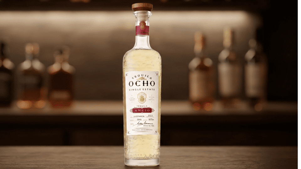 tequila ocho añejo bottle with mineral agave, vanilla, citrus, and a dry finish